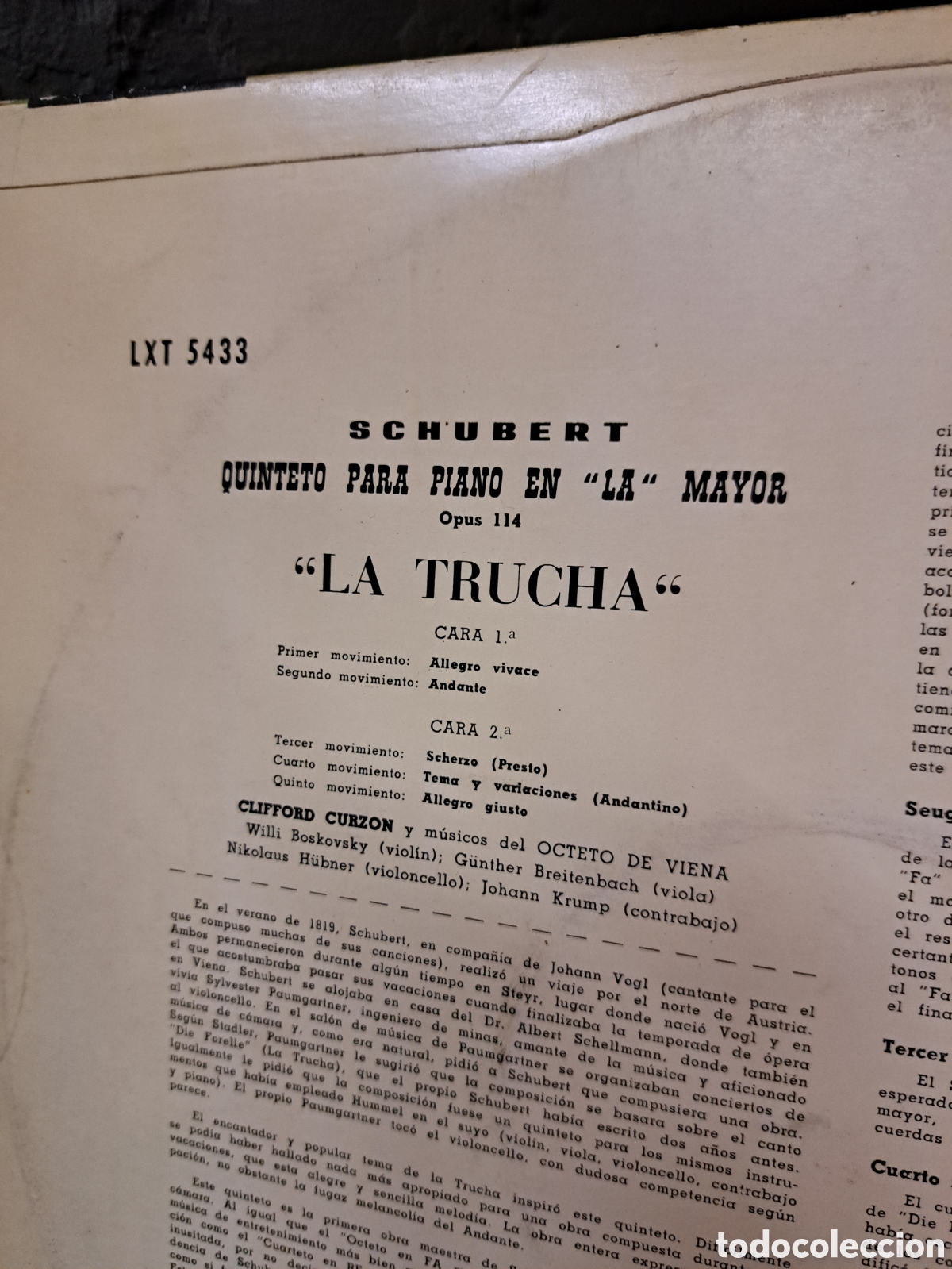 Discos de vinilo: Schubert. &rdquo;La Trucha&rdquo;. Quinteto para piano - Foto 3
