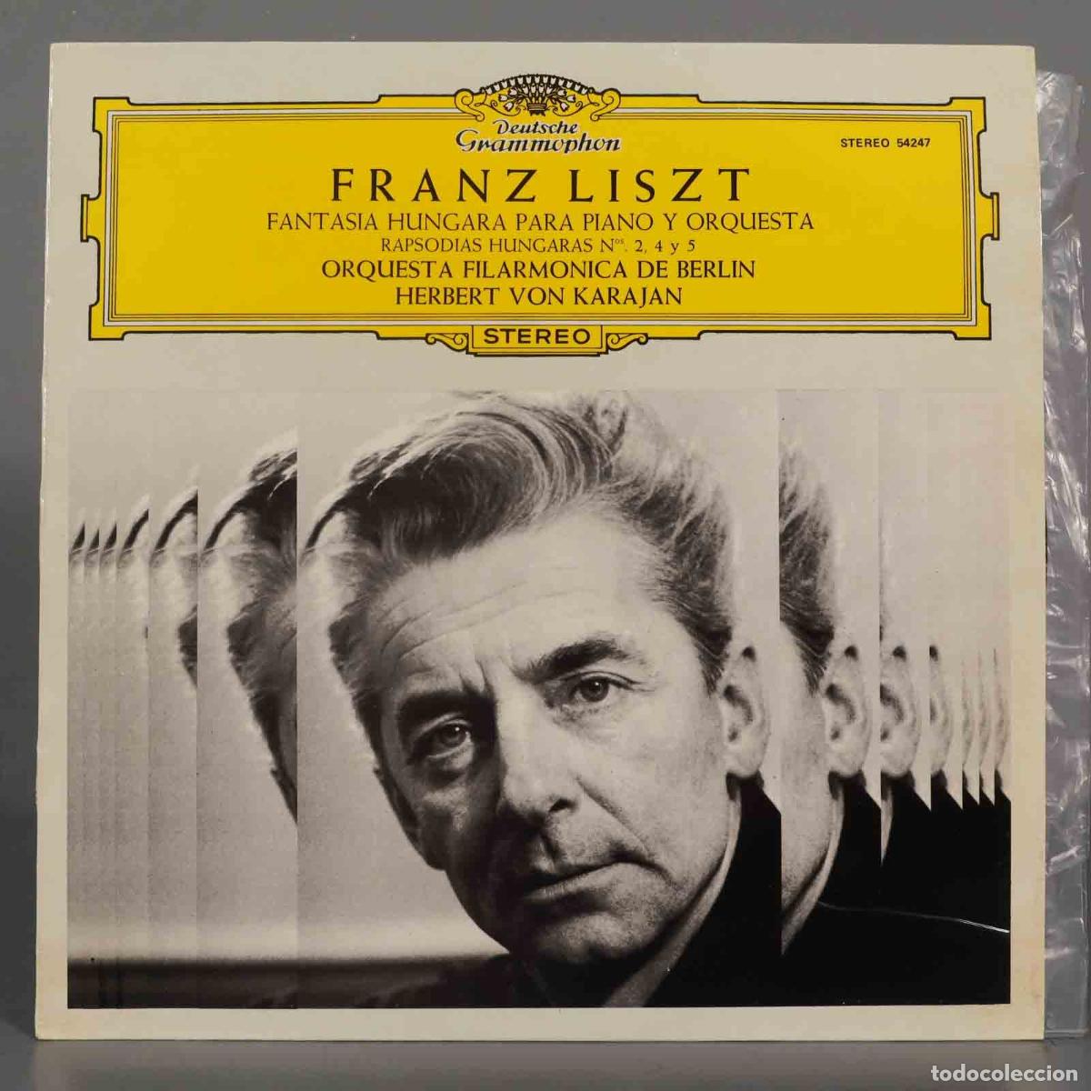 Dischi in vinile: LP. Karajan &lrm;&ndash; Fantasia Hungara Para Piano Y Orquesta / Rapsodias Hungaras N&ordm; 2, 4 y LISZT
