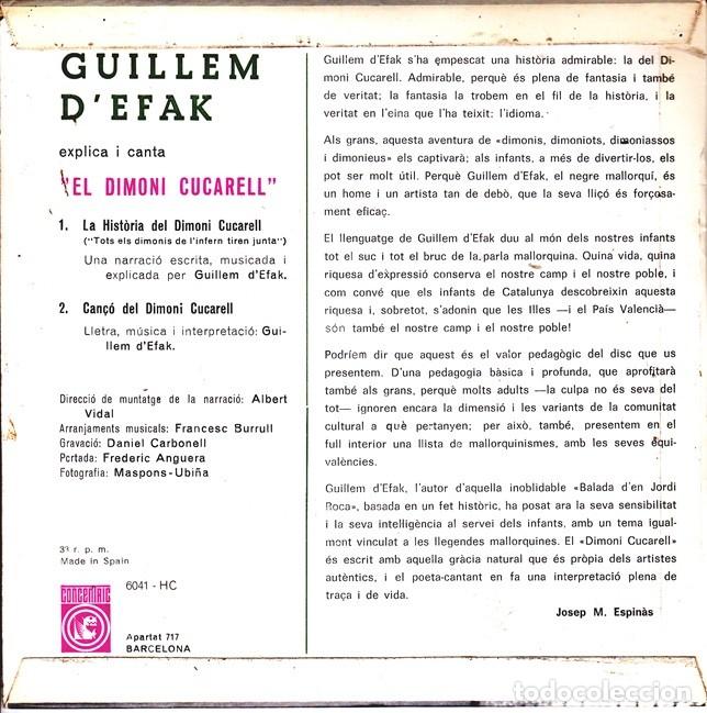 Discos de vinilo: Guillem d&rsquo;Efak &ndash; El dimoni Cucarell &ndash; CONCENTRIC 6041 &ndash; 1966 - Foto 2
