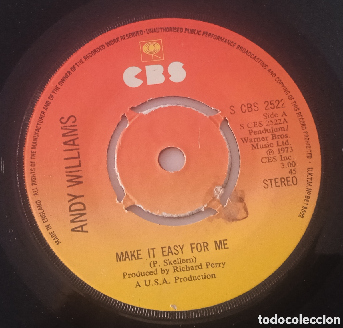 Discos de vinilo: ANDY WILLIAMS - Make it easy for me (1974) single - Foto 1