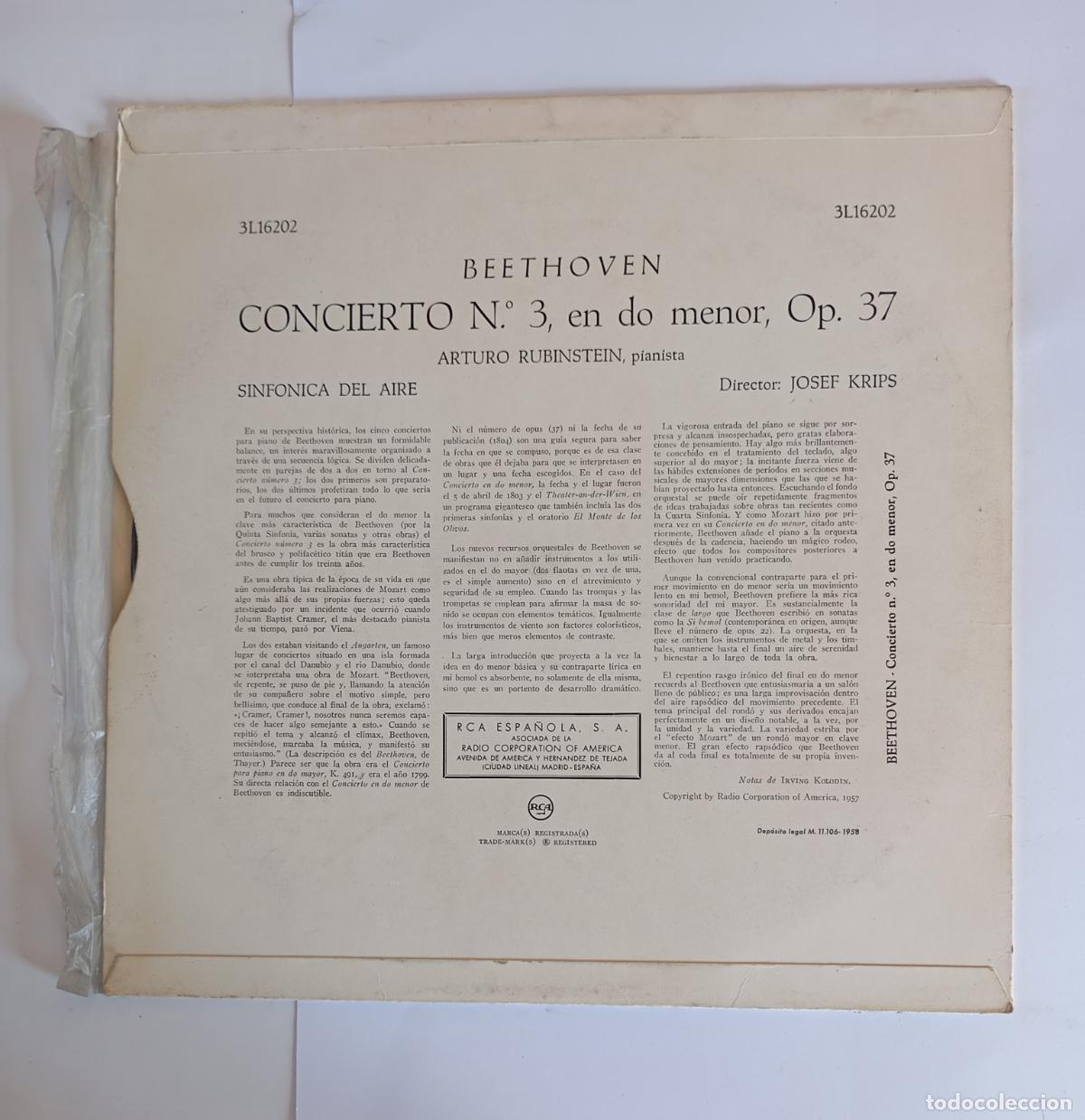 Discos de vinilo: CONCIERTO N&ordm; 3. BEETHOVEN. RUBINSTEIN. LP. TDKDA50 - Foto 2