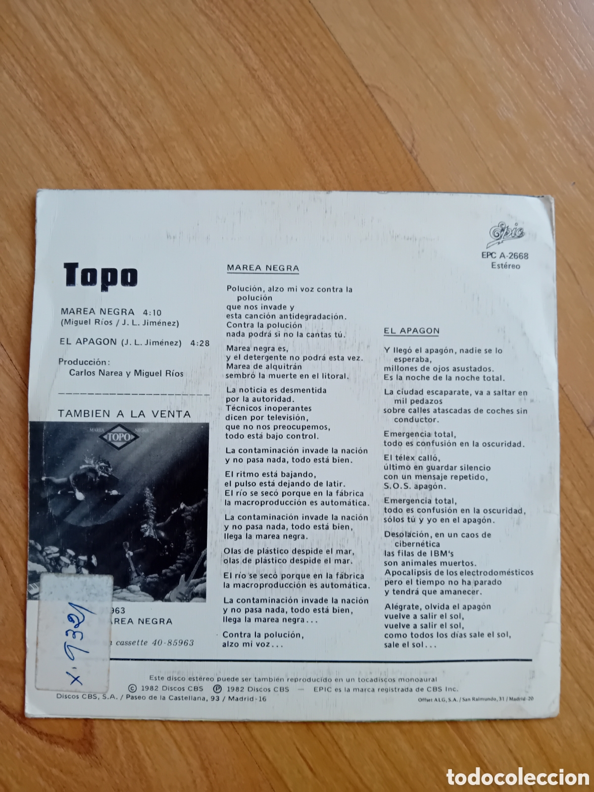 Discos de vinilo: TOPO. MAREA NEGRA. EL APAG&Oacute;N - Foto 2