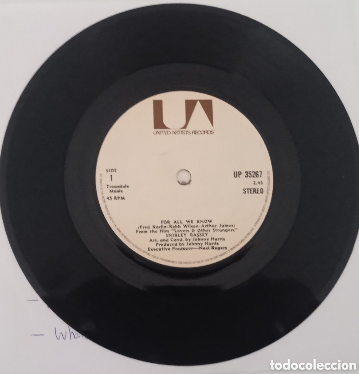 Discos de vinilo: SHIRLEY BASSEY - For all we know (1971) single - Foto 3