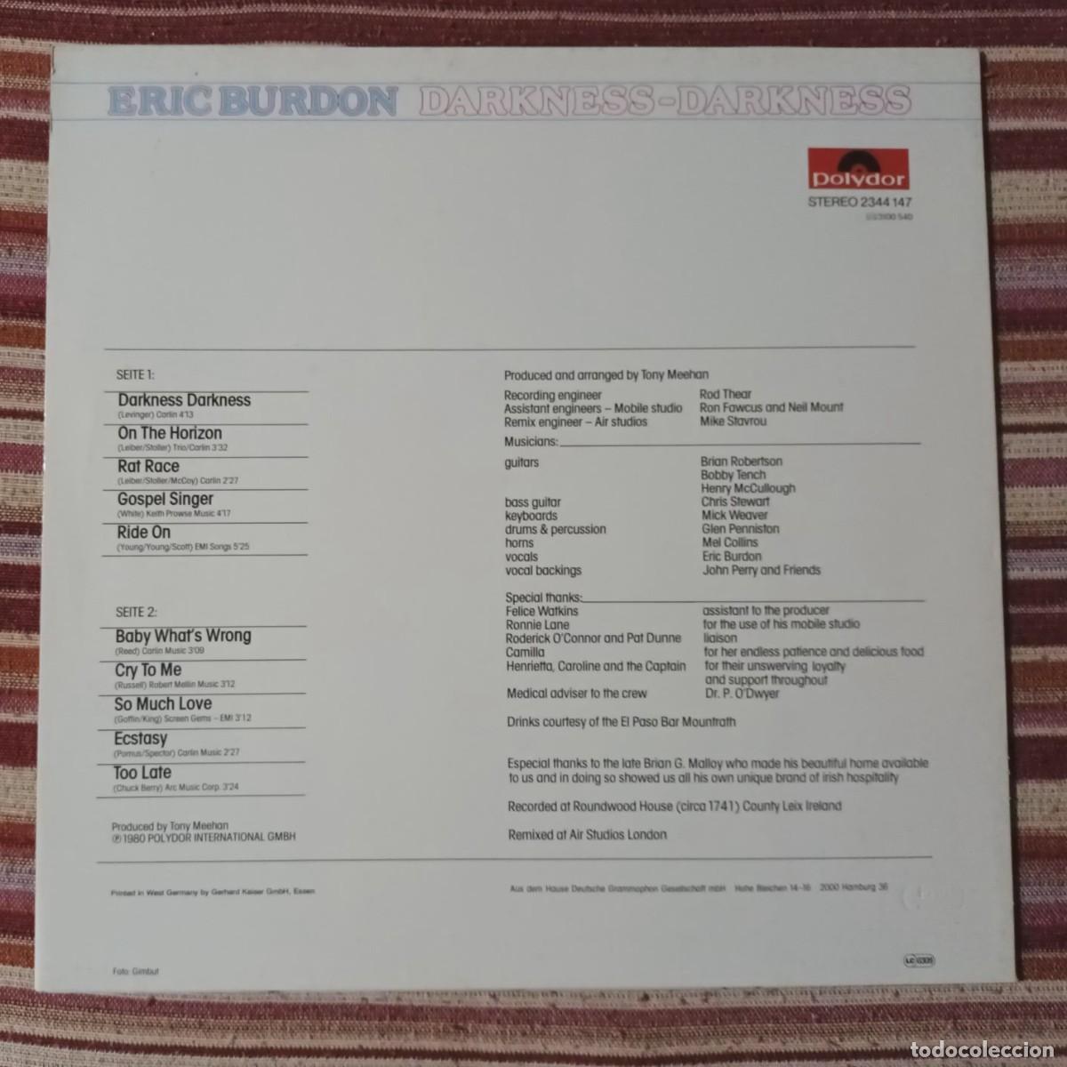 Discos de vinilo: ERIC BURDON - DARKNESS - DARKNESS - LP - Foto 2