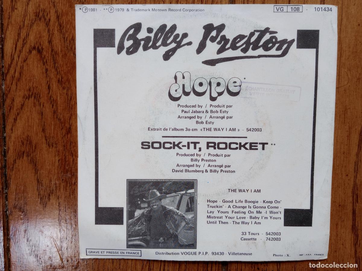 Discos de vinilo: Billy Preston - hope + sock-it, rocket - Foto 2