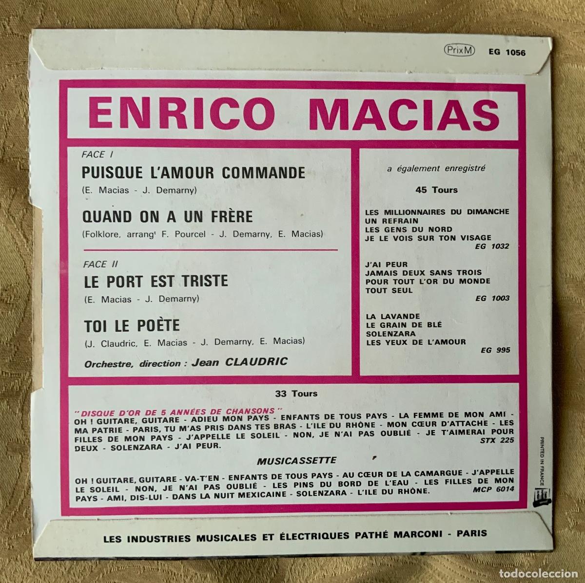 Discos de vinilo: VINILO SINGLE ENRICO MACIAS PUISQUE L AMOUR COMMANDE - Foto 2