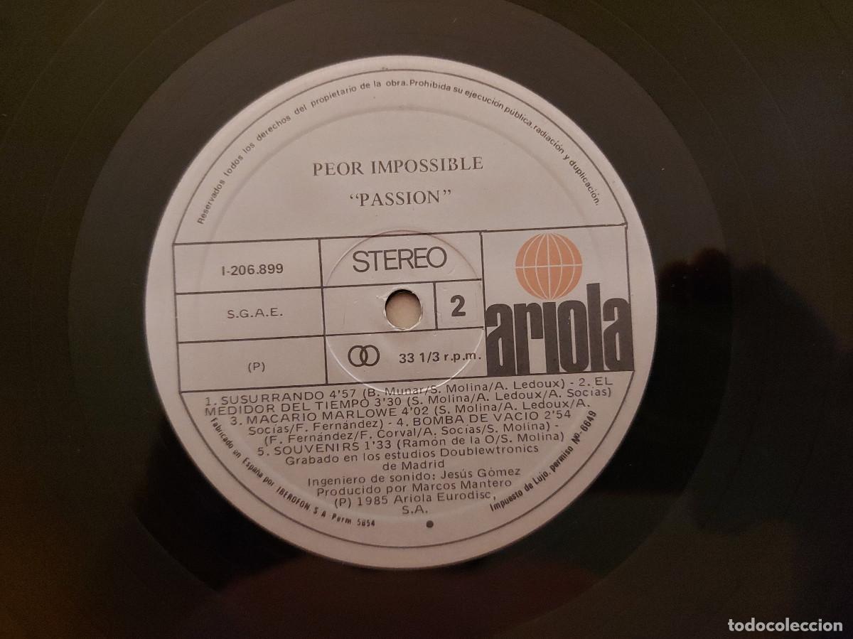 Discos de vinilo: LP PEOR IMPOSSIBLE, PASSI&Oacute;N, ARIOLA 1985 - Foto 5