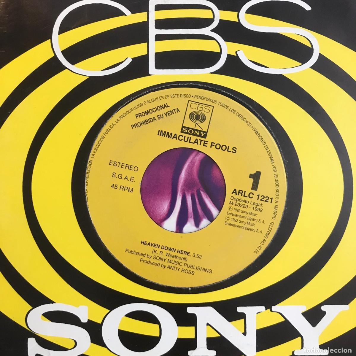 Discos de vinilo: IMMACULATE FOOLS - HEAVEN DOWN HERE - SINGLE CBS 1992 PROMO - Foto 1
