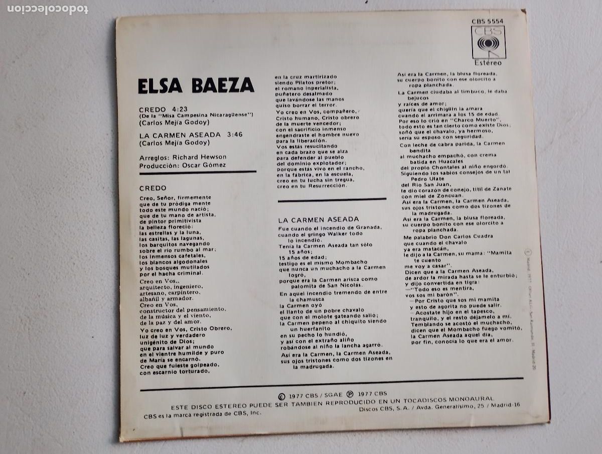 Discos de vinilo: Elsa Baeza &lrm;&ndash; Credo 1977 ed espa&ntilde;ola - Foto 4