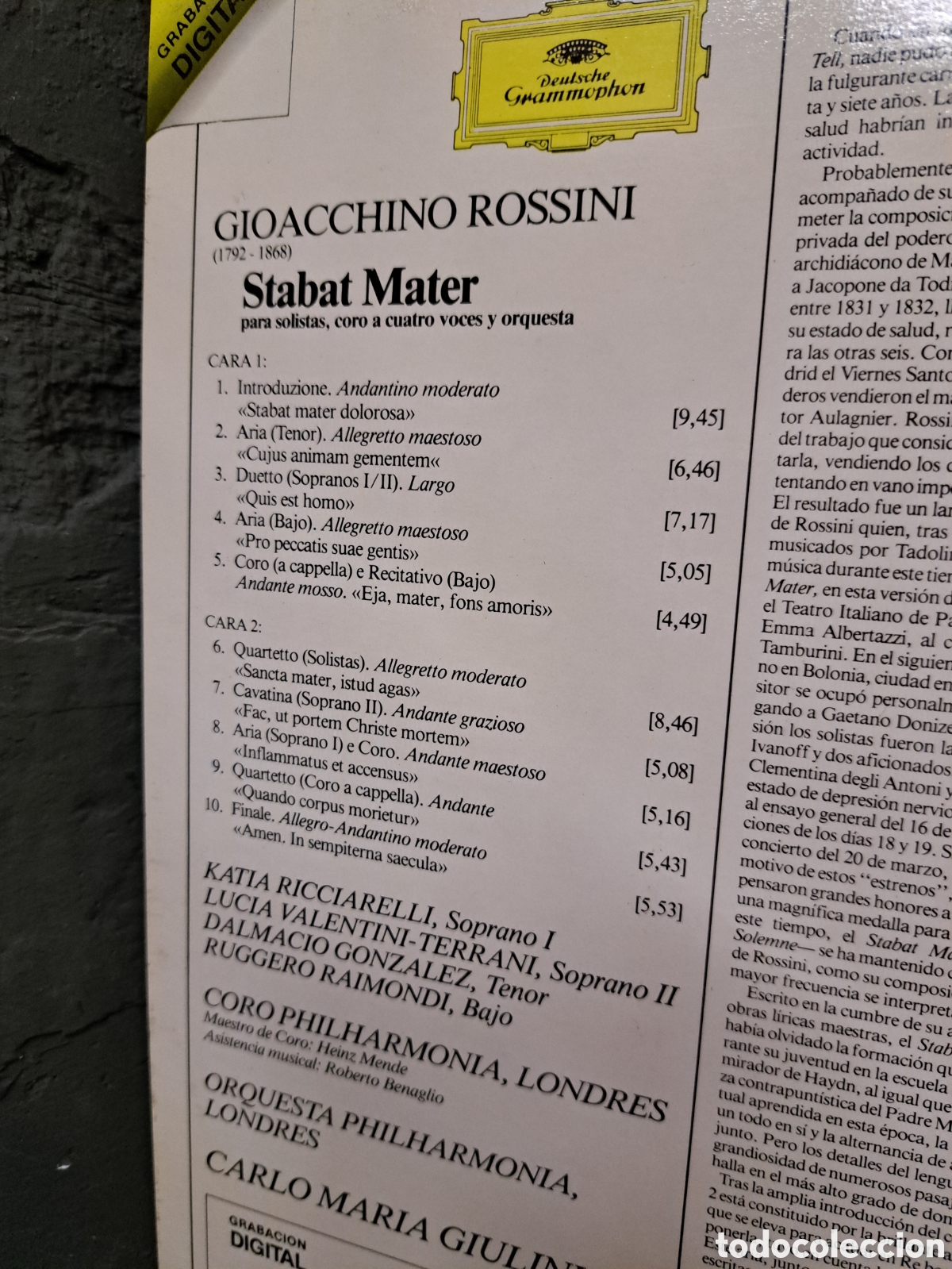 Discos de vinilo: Gioacchino Rossini. Stabat Mater - Foto 3