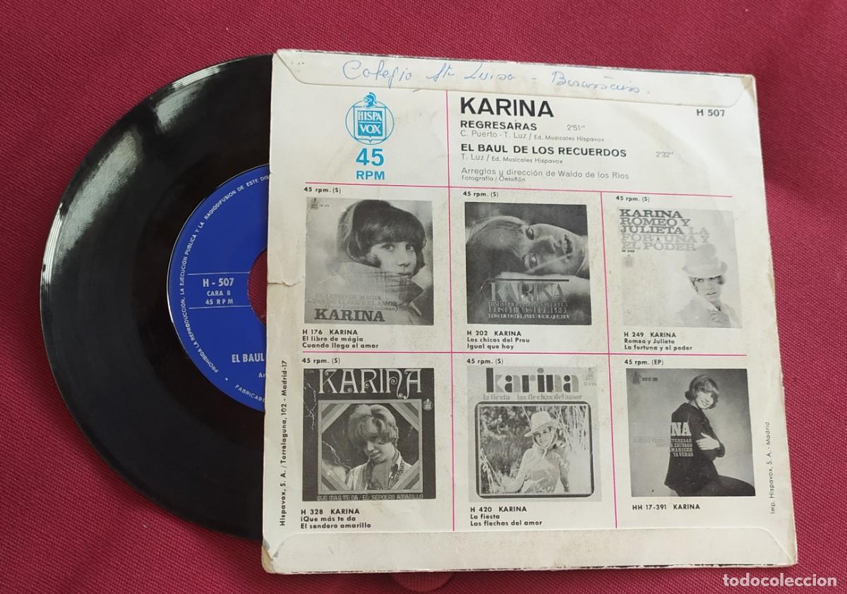 Discos de vinilo: single: Karina. Regresaras/ en el ba&uacute;l de los recuerdos - Foto 2