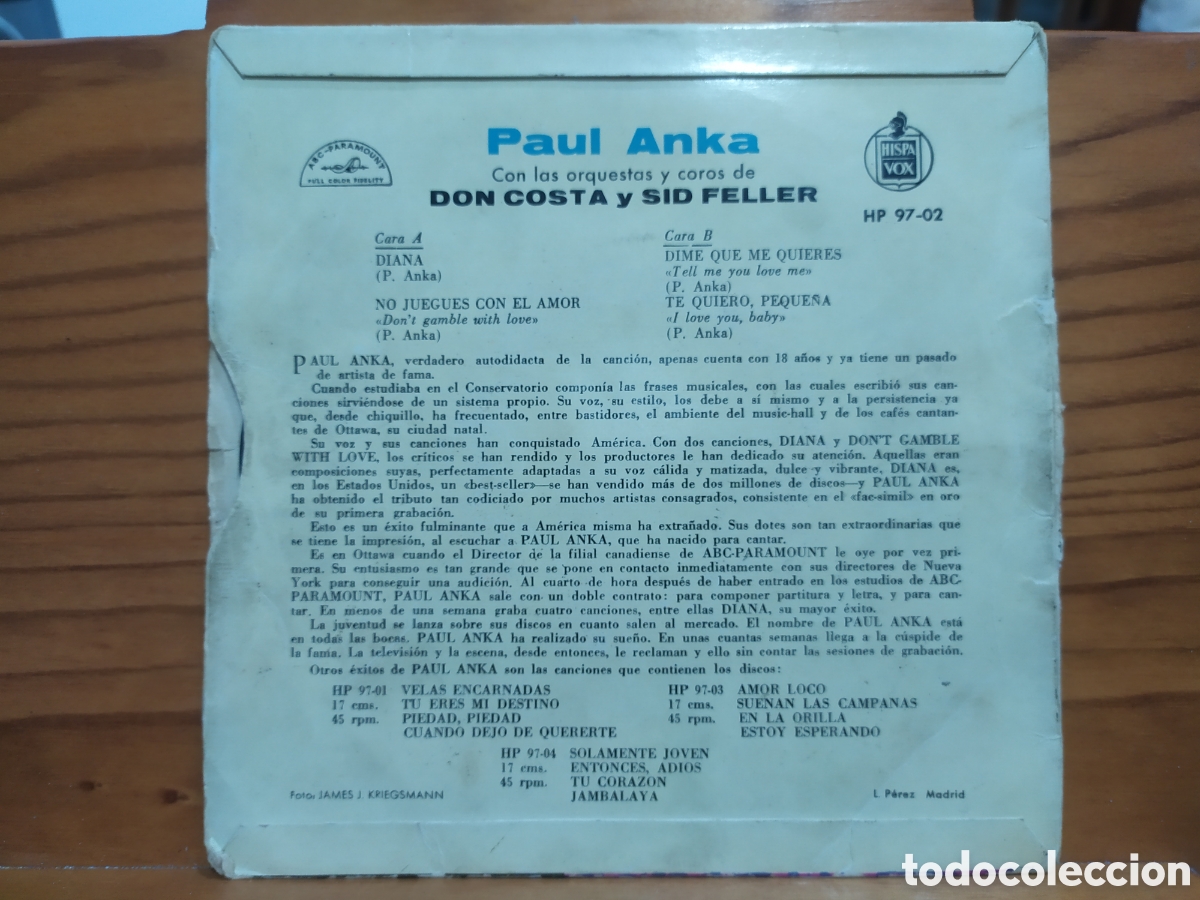 Discos de vinilo: Vinilo single: Paul Anka - Hispavox 1959 - Foto 2