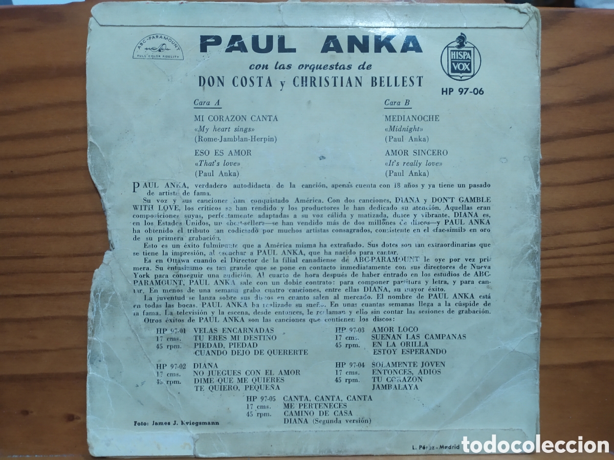 Discos de vinilo: Vinilo single: Paul Anka - Hispavox 1959 - Foto 2