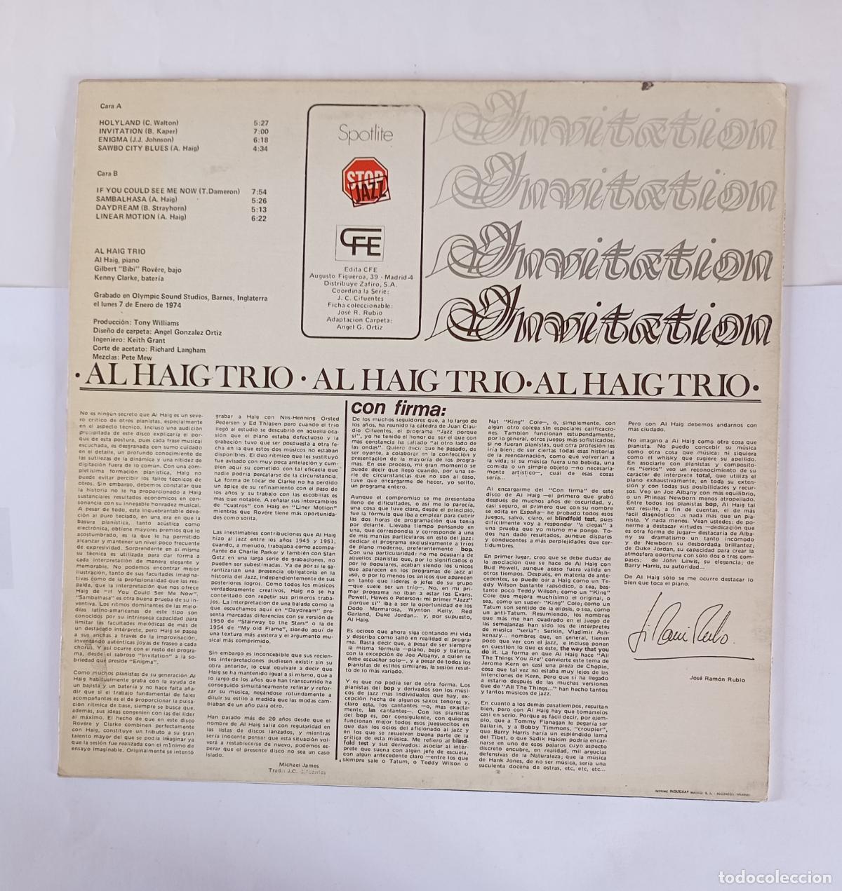 Discos de vinilo: Al Haig Trio &lrm;- Invitation - LP. TDKLP9 - Foto 2