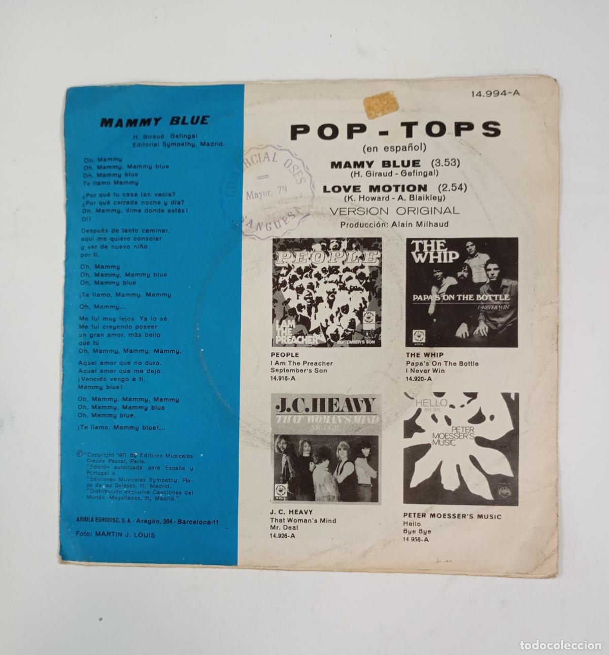 Discos de vinilo: POP-TOPS. MAMY BLUE. Single. TDKDS29B - Foto 2