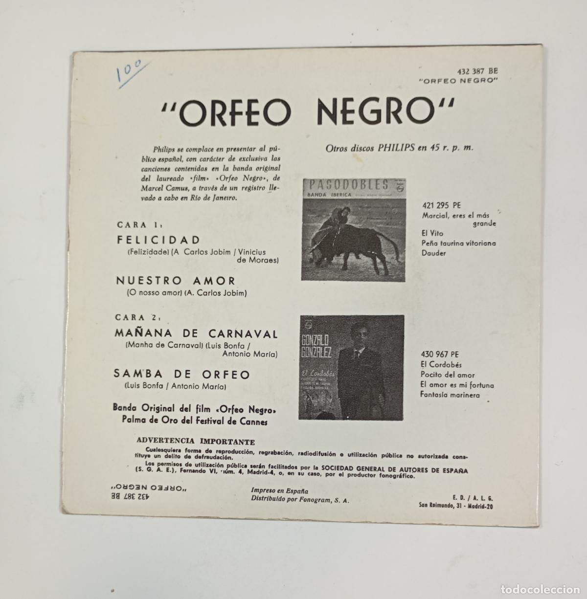 Discos de vinilo: ORFEO NEGRO. PHILIPS. EP. TDKDS29B - Foto 2