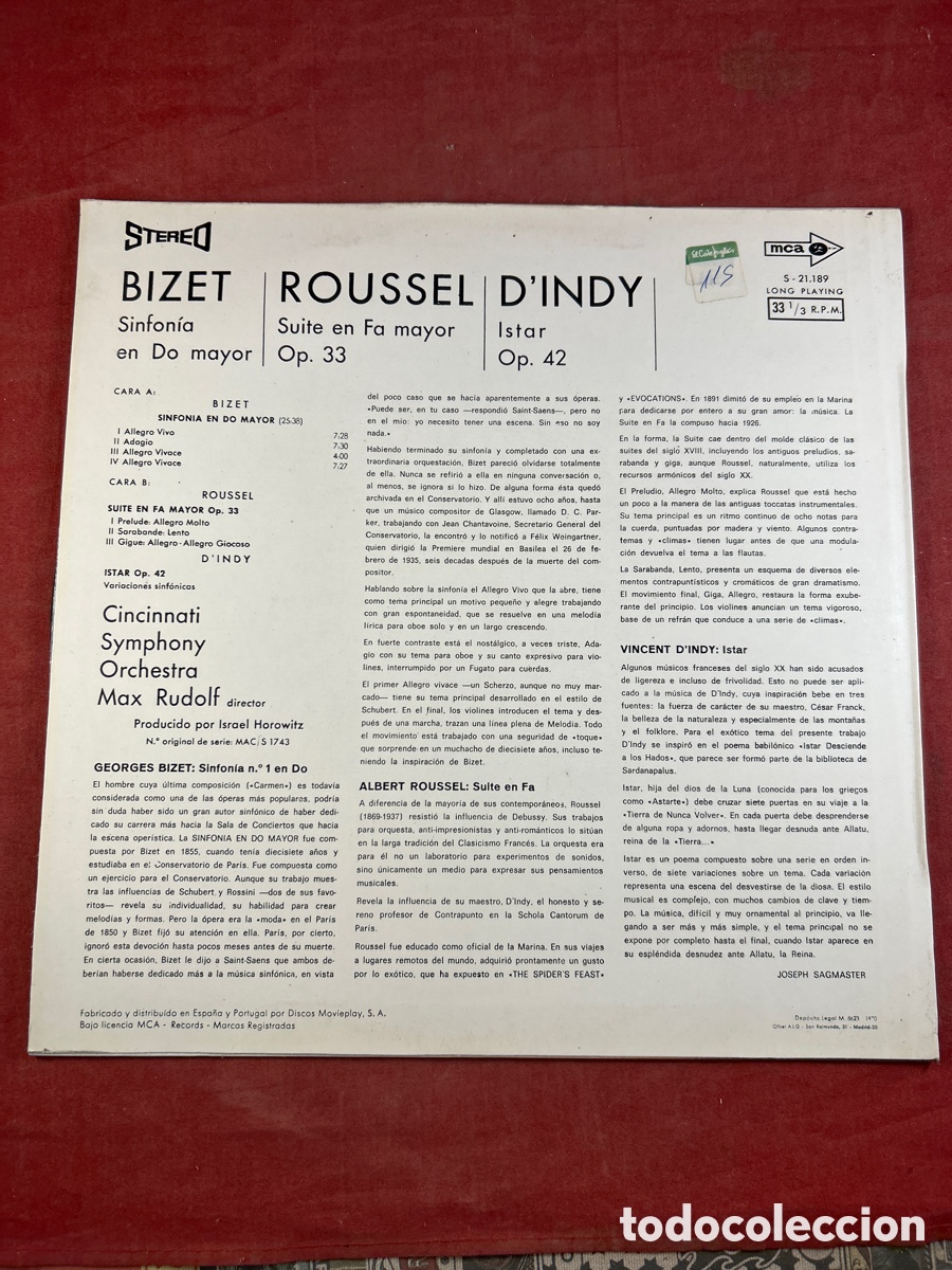Discos de vinilo: Cincinnati Symphony Orchestra Max Rudolf Director - Foto 2