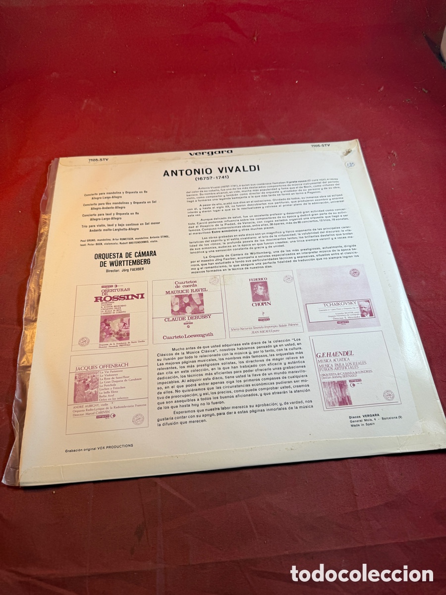 Discos de vinilo: ANTONIO VIVALDI. Concierto para Mandolina - Foto 2