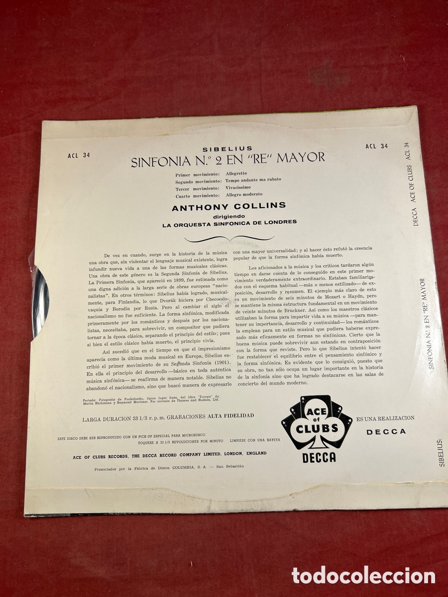 Discos de vinilo: SIBELIUS - SINFONIA N.&ordm; 2 EN &rdquo;RE&rdquo; MAYOR - Foto 2