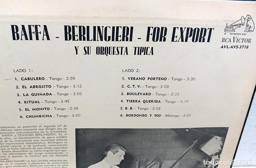 Discos de vinilo: Baffa &ndash; Berlingieri. For Export. 1966. Tango. Argentina - Foto 2