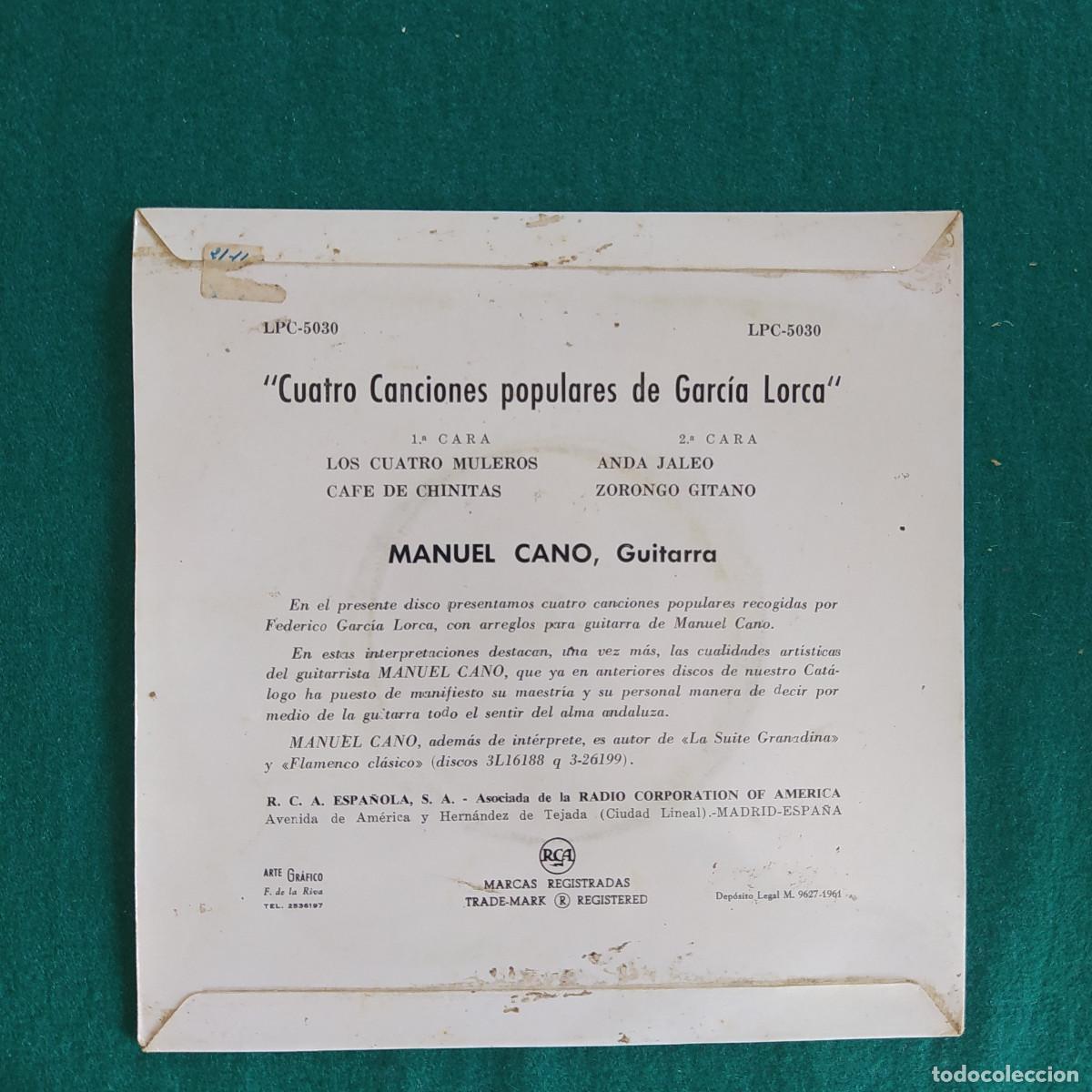 Discos de vinilo: Manuel Cano &ndash; Cuatro Canciones De Garcia Lorca - Foto 2