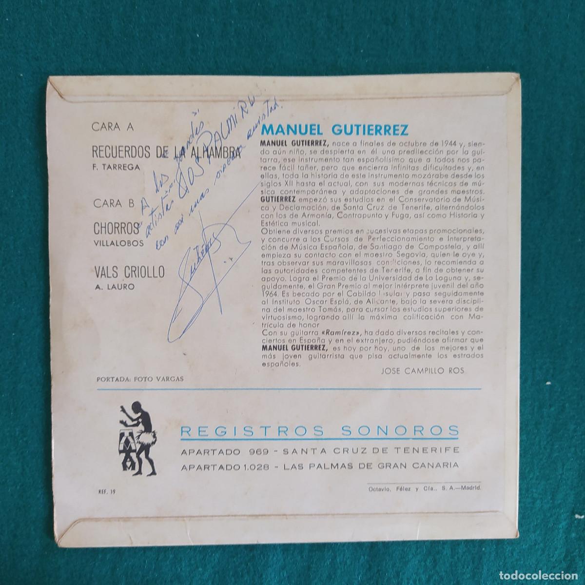 Discos de vinilo: MANUEL GUTIERREZ RECUERDOS DE LA ALHAMBRA - Foto 2
