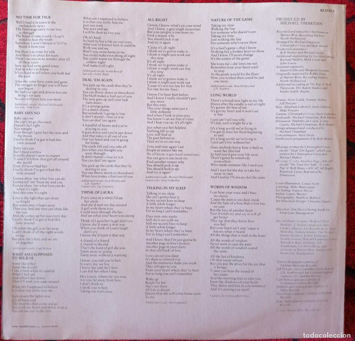 Discos de vinilo: CHRISTOPHER CROSS ** Another Page ** VINILO LP 1983 - Foto 5