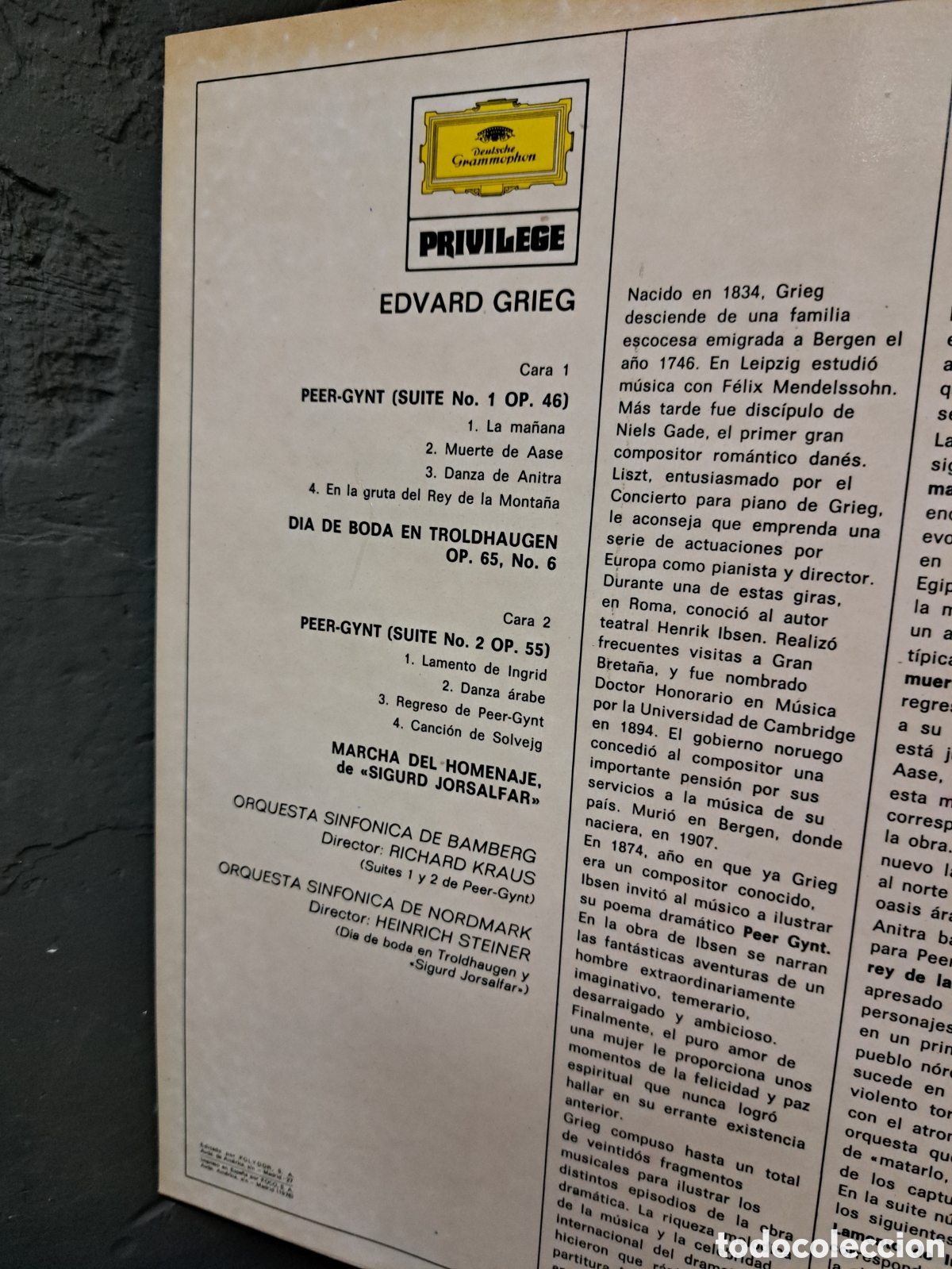 Discos de vinilo: Edvard Grieg: Peer-Gynt suites 1 y 2 - Foto 3