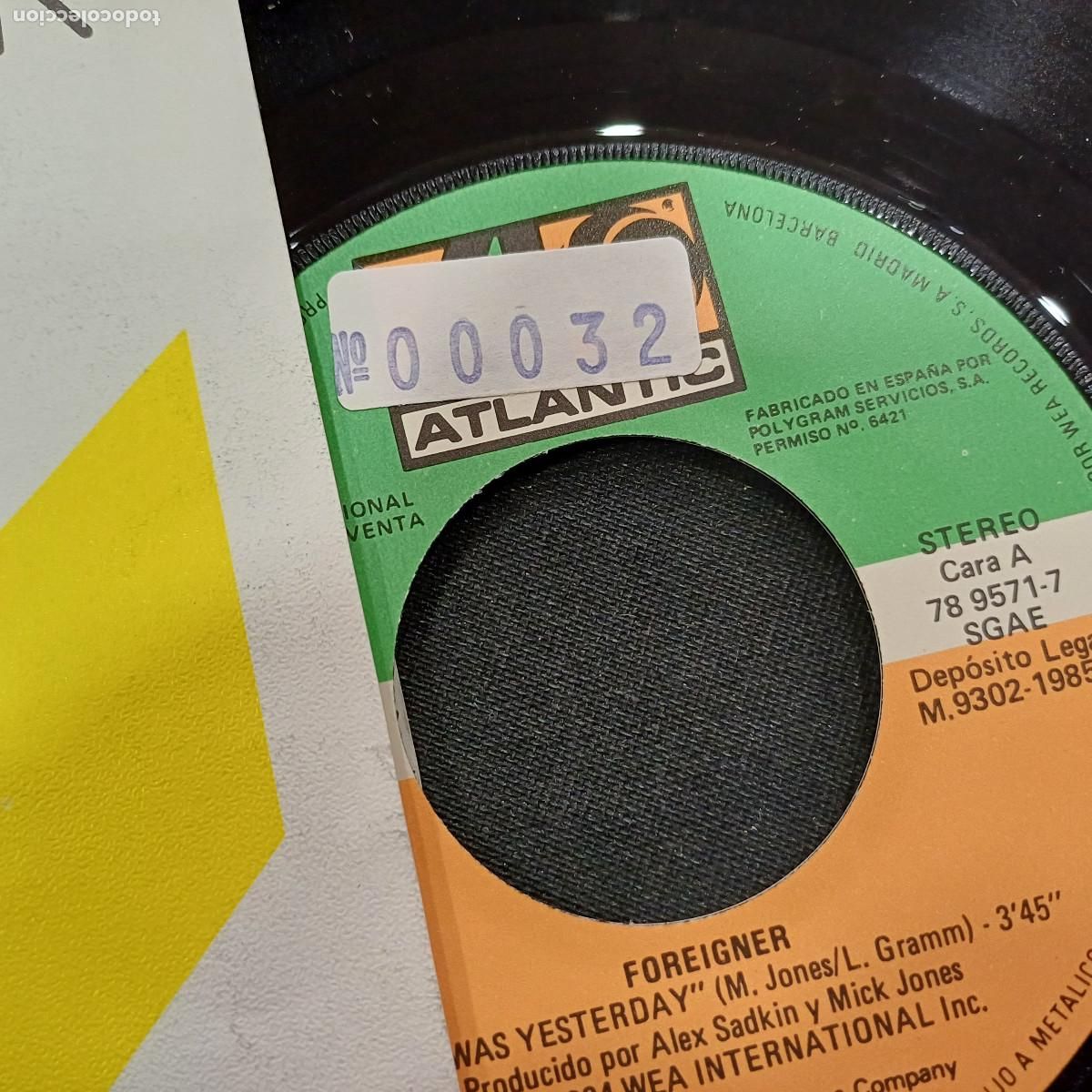 Discos de vinilo: FOREIGNER/THAT WAS YESTERDAY/SINGLE PROMOCIONAL. - Foto 2