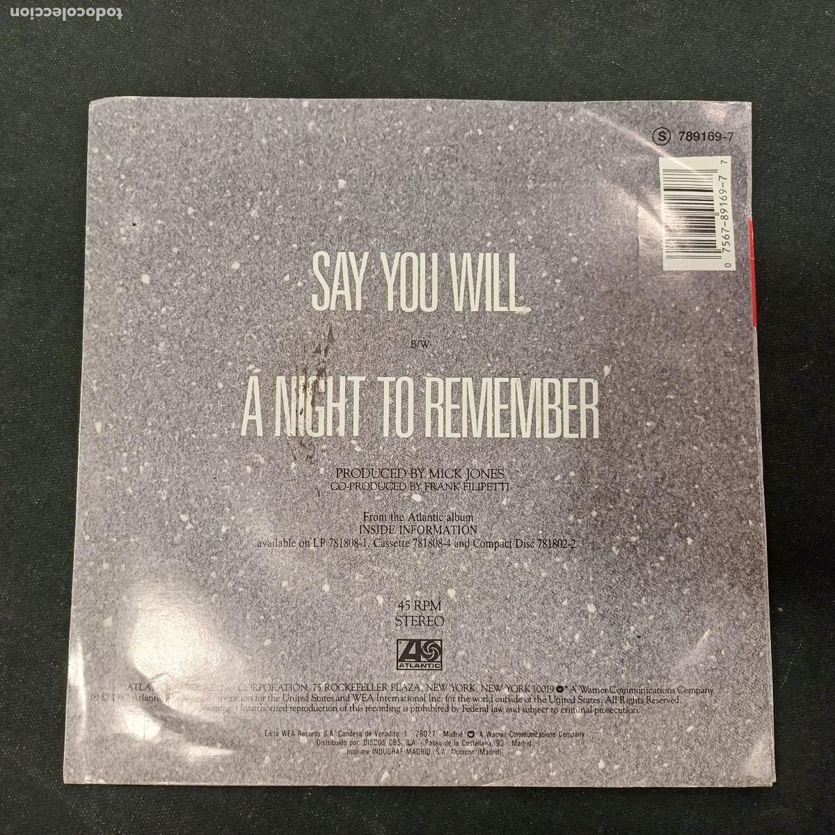 Discos de vinilo: FOREIGNER/SAY YOU WILL/SINGLE PROMOCIONAL. - Foto 3