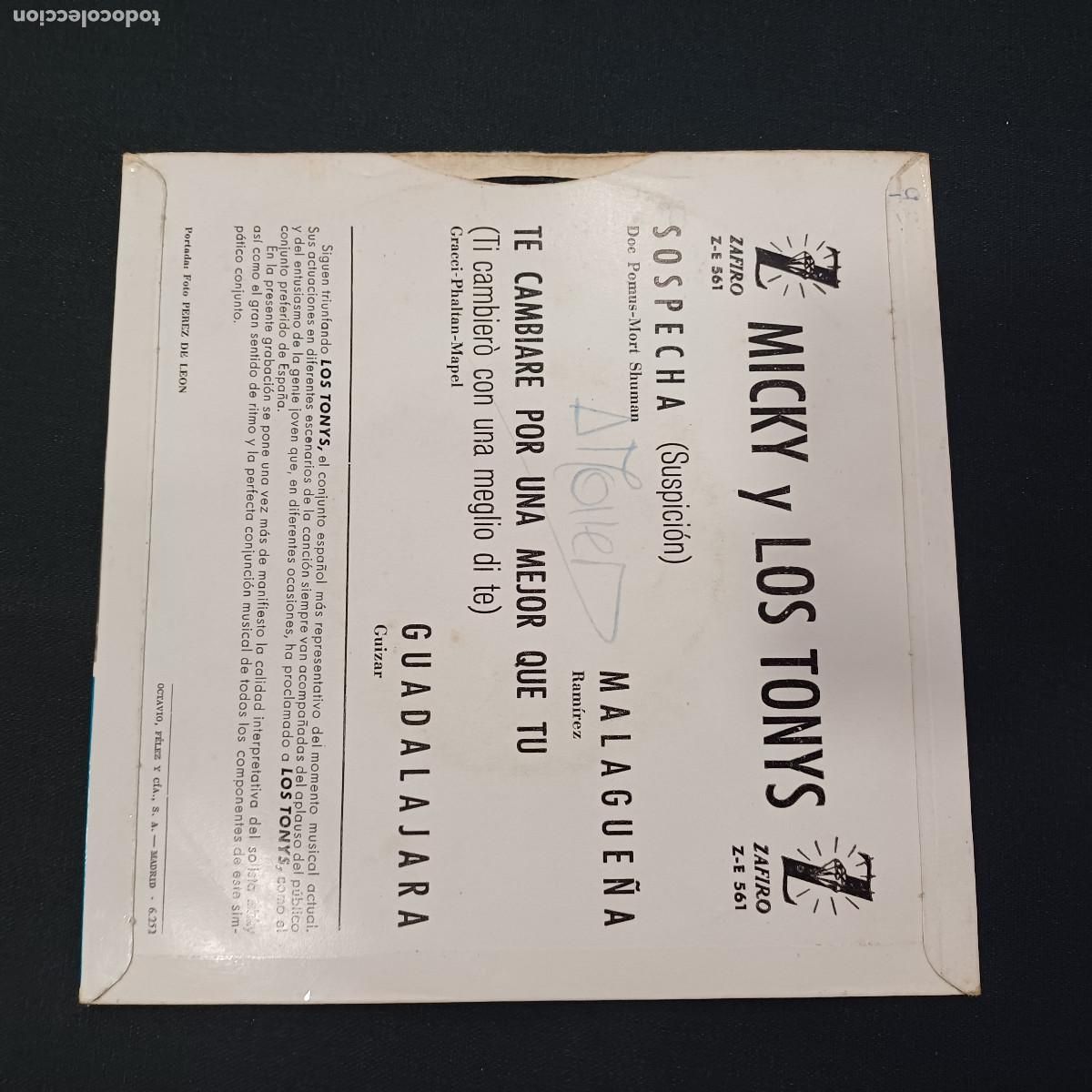 Discos de vinilo: MICKY Y LOS TONYS/SOSPECHA/SINGLE. - Foto 3