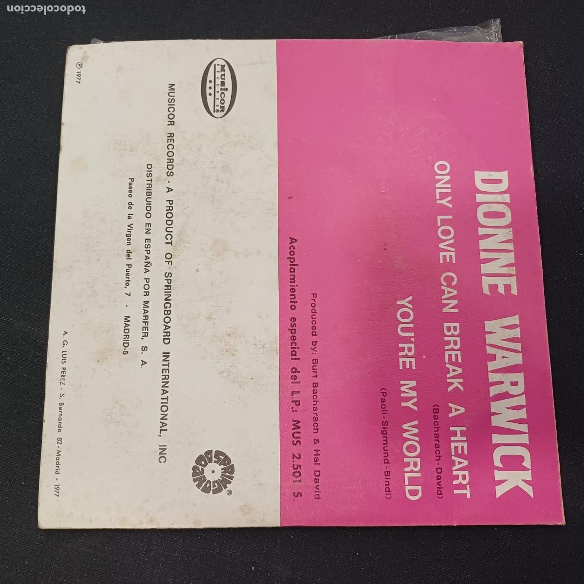 Discos de vinilo: DIONNE WARWICK/ONLY LOVE/SINGLE. - Foto 3