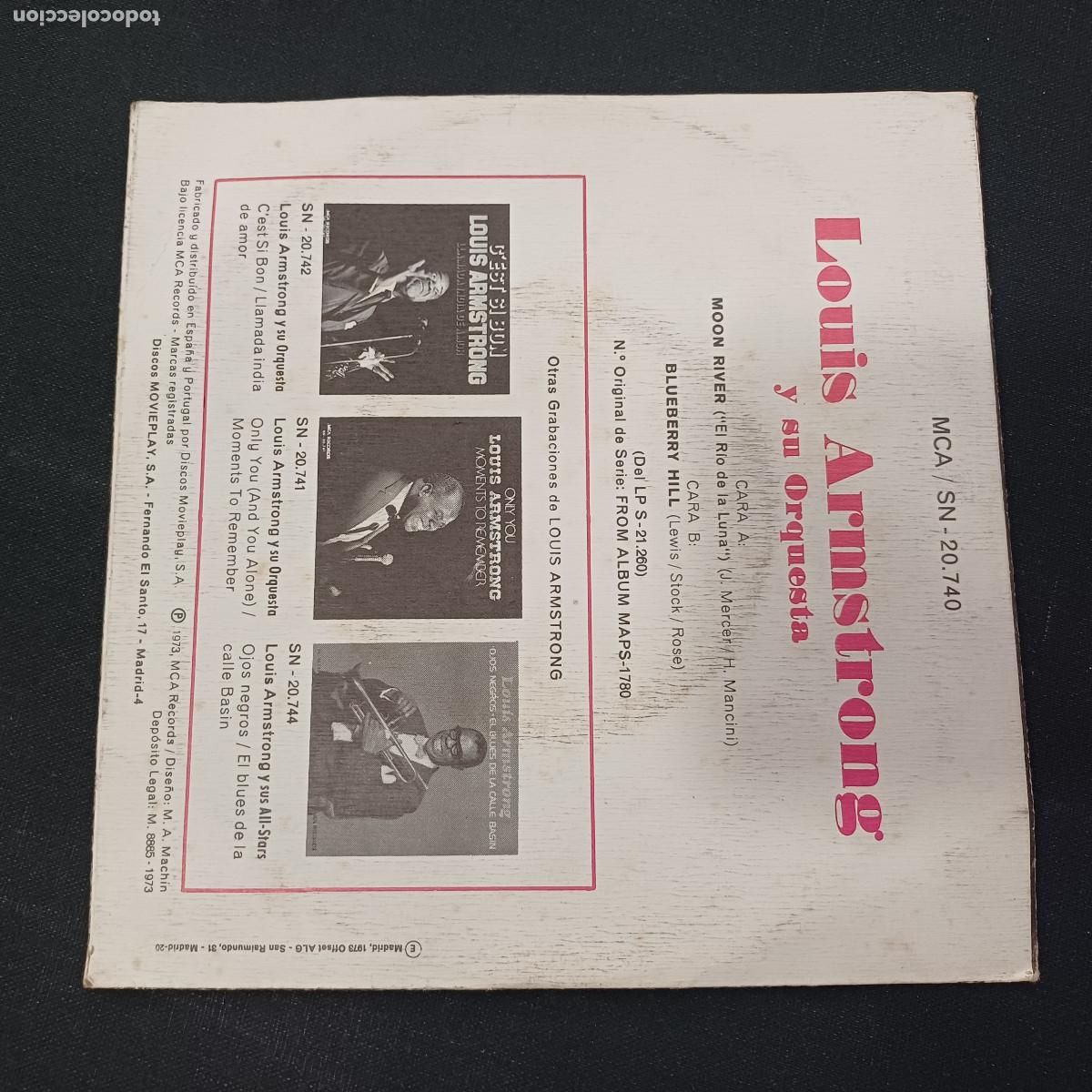 Discos de vinilo: LOUIS ARMSTRONG/MOON RIVER/SINGLE. - Foto 3