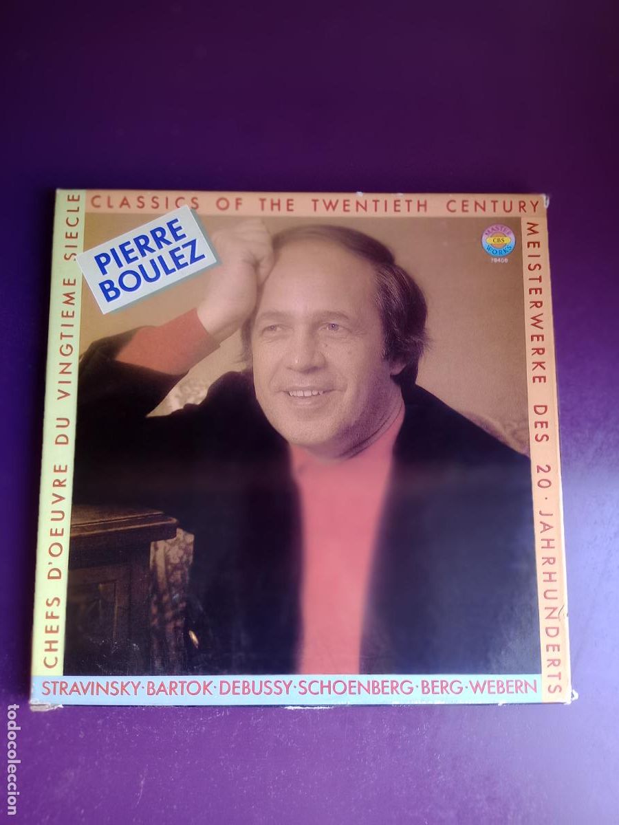 Disques de vinyle: Boulez - Stravinsky, Bartok, Debussy, Schoenberg, Berg, Webern - CAJA 4 LP CBS 1980 - MAESTROS S.XX