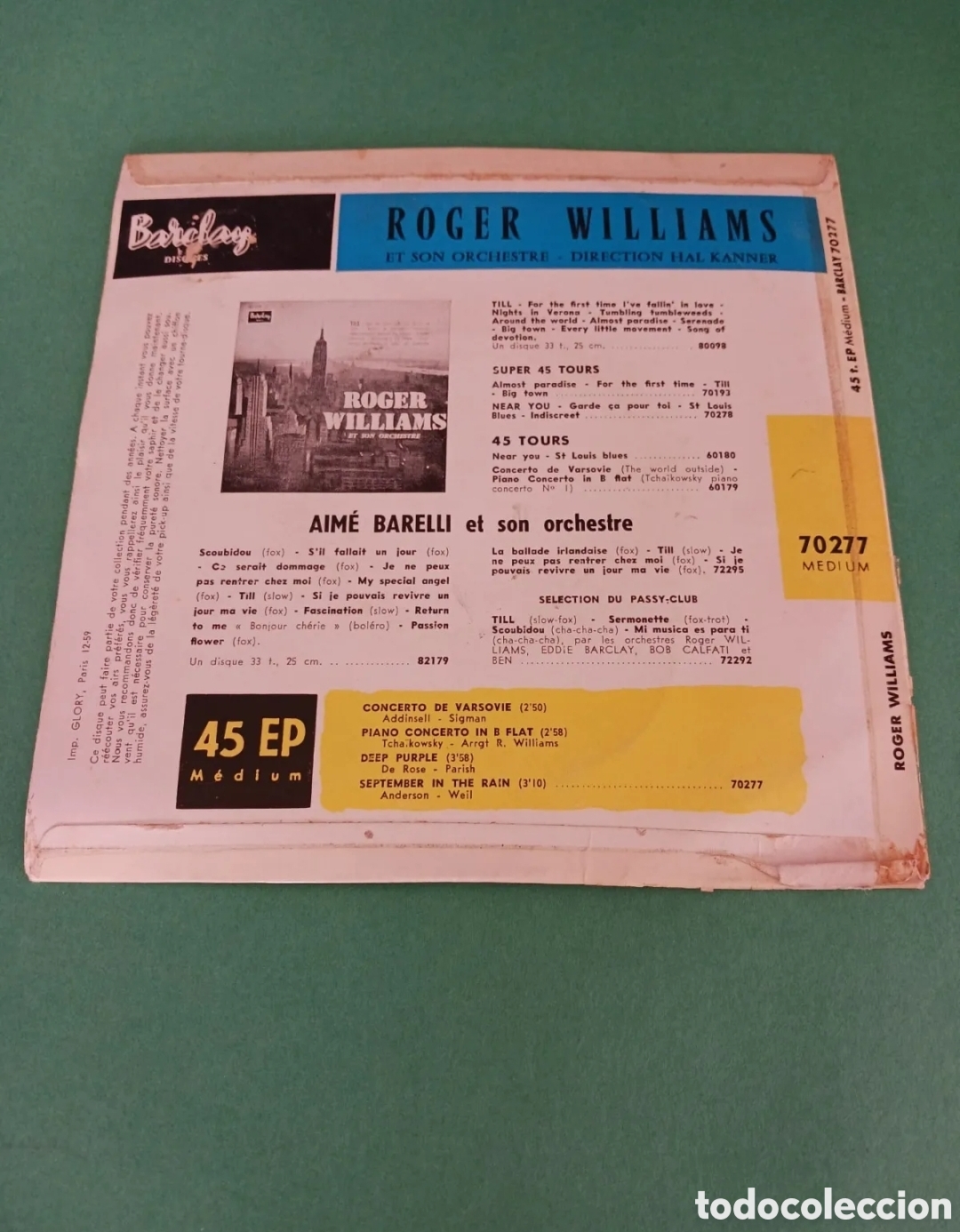 Discos de vinilo: Roger Williams. Concierto de Varsovie. Single - Foto 3