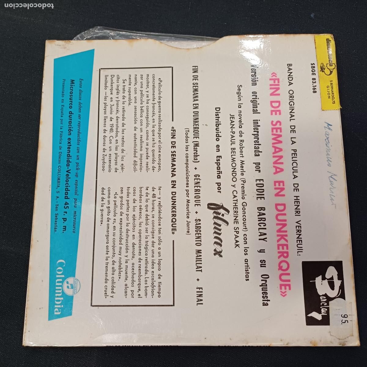 Discos de vinilo: FIN DE SEMANA EN DUNKERQUE/SINGLE BANDA SONORA DE LA PELICULA. - Foto 3