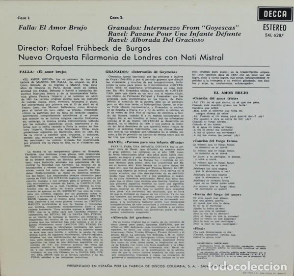 Discos de vinilo: LP El Amor Brujo - Fr&uuml;hbeck - Foto 2