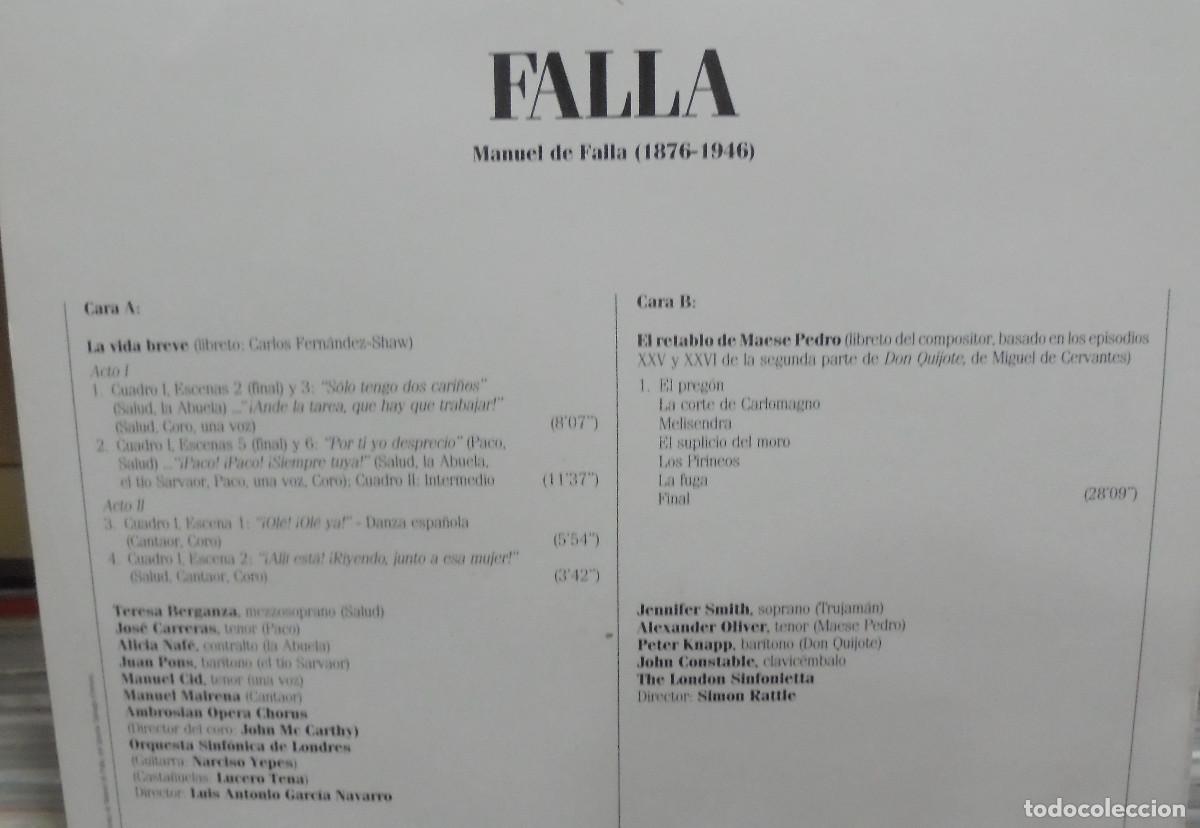 Discos de vinilo: La vida breve / El retablo de Maese Pedro. Falla -- LP - Foto 2