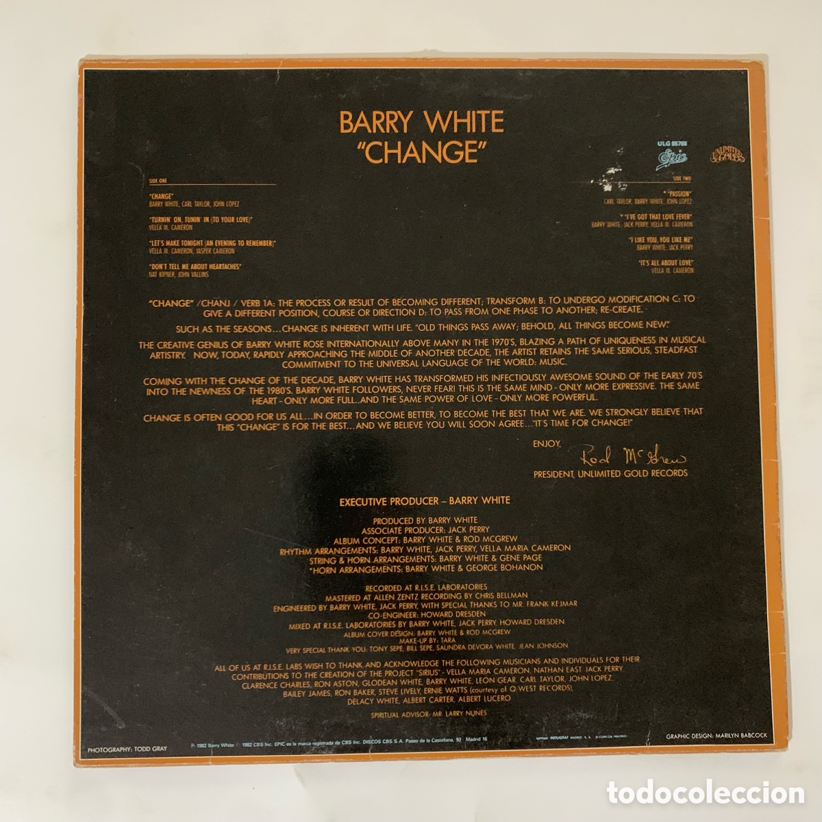 Discos de vinilo: lp Barry White &ndash; Change edicion espa&ntilde;ola de 1982 - Foto 2
