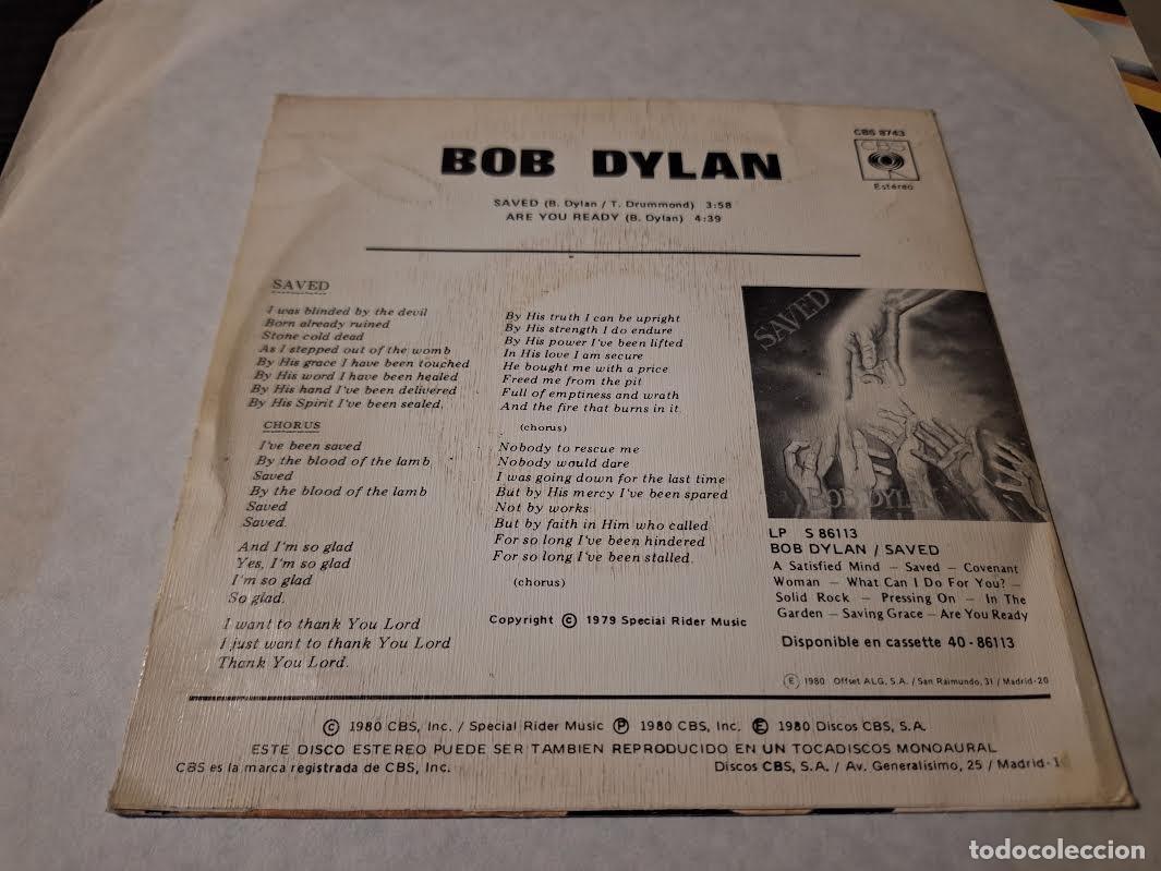 Discos de vinilo: BOB DYLAN - SAVED 7&rdquo; SINGLE CBS 1980 - FOLK ROCK - Foto 2