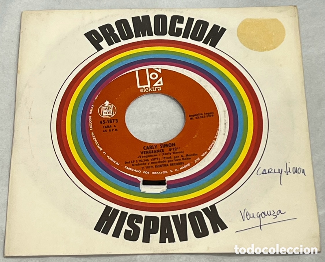 Discos de vinilo: Disco Vinilo Single. Carly Sim&oacute;n. &ldquo;Vengeance&rdquo;. 1979. - Foto 1