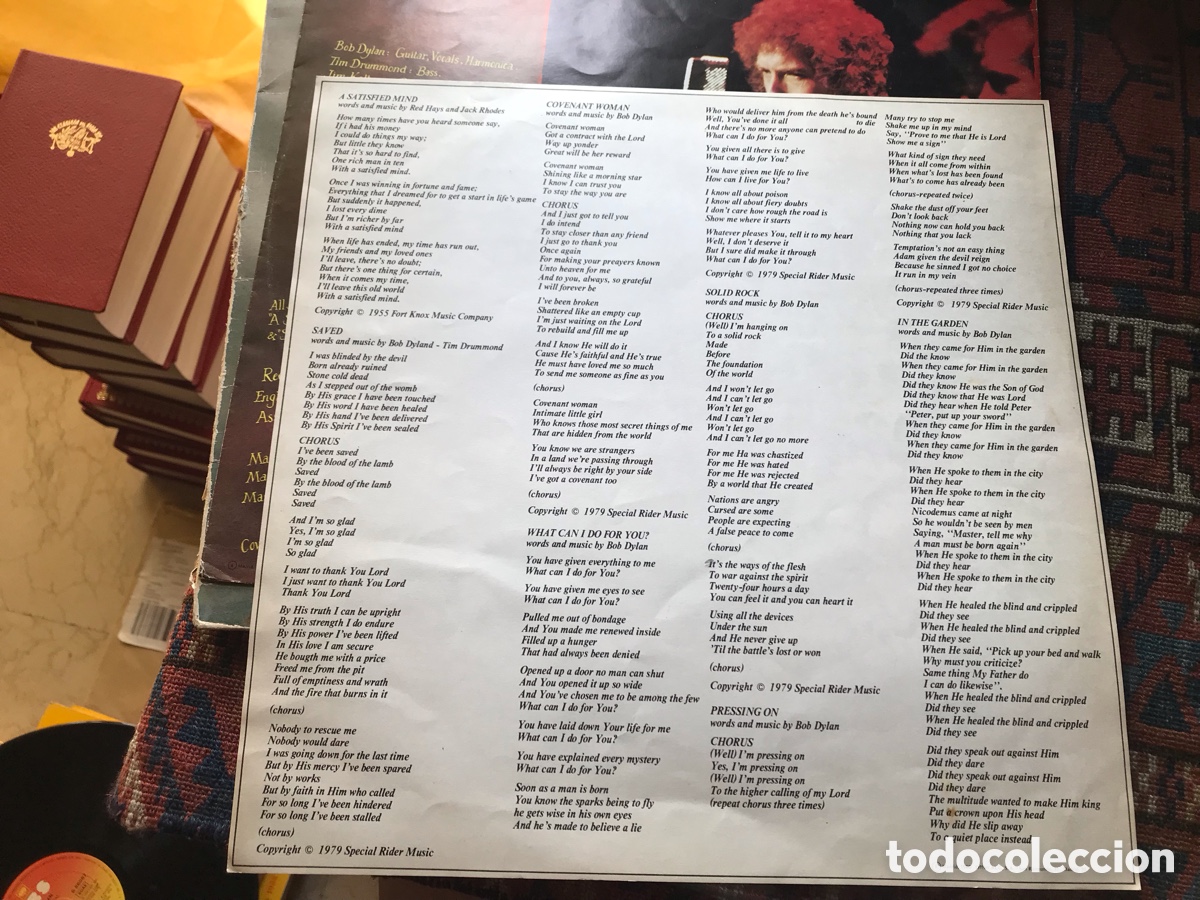 Discos de vinilo: Encarte y letra de Saved. Bob Dylan - Foto 1