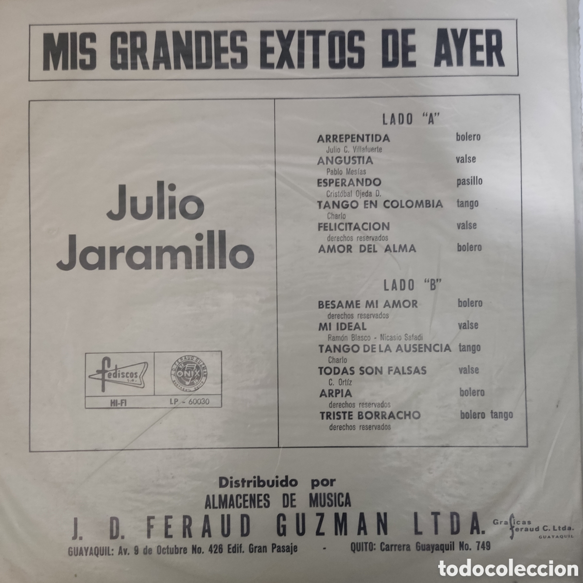 Discos de vinilo: JULIO JARAMILLO - Mis Grandes &Eacute;xitos de Ayer - Vinilo LP - Foto 2