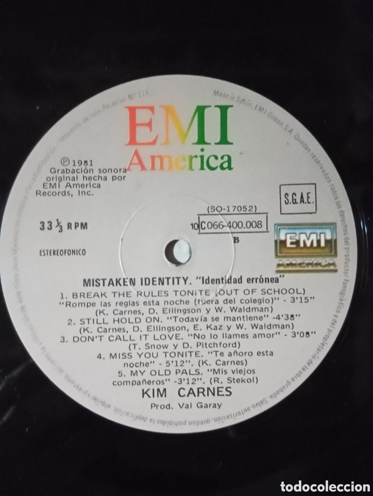 Discos de vinilo: KIM CARNES - IDENTIDAD ERRONEA - MISTAKEN IDENTITY - EMI ODEON 1981 - Foto 6