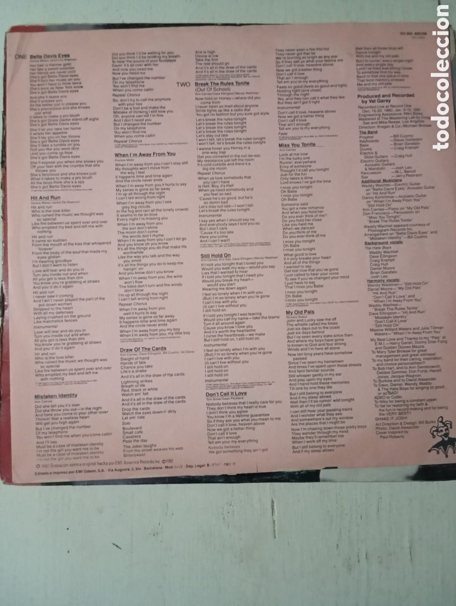 Discos de vinilo: KIM CARNES - IDENTIDAD ERRONEA - MISTAKEN IDENTITY - EMI ODEON 1981 - Foto 7