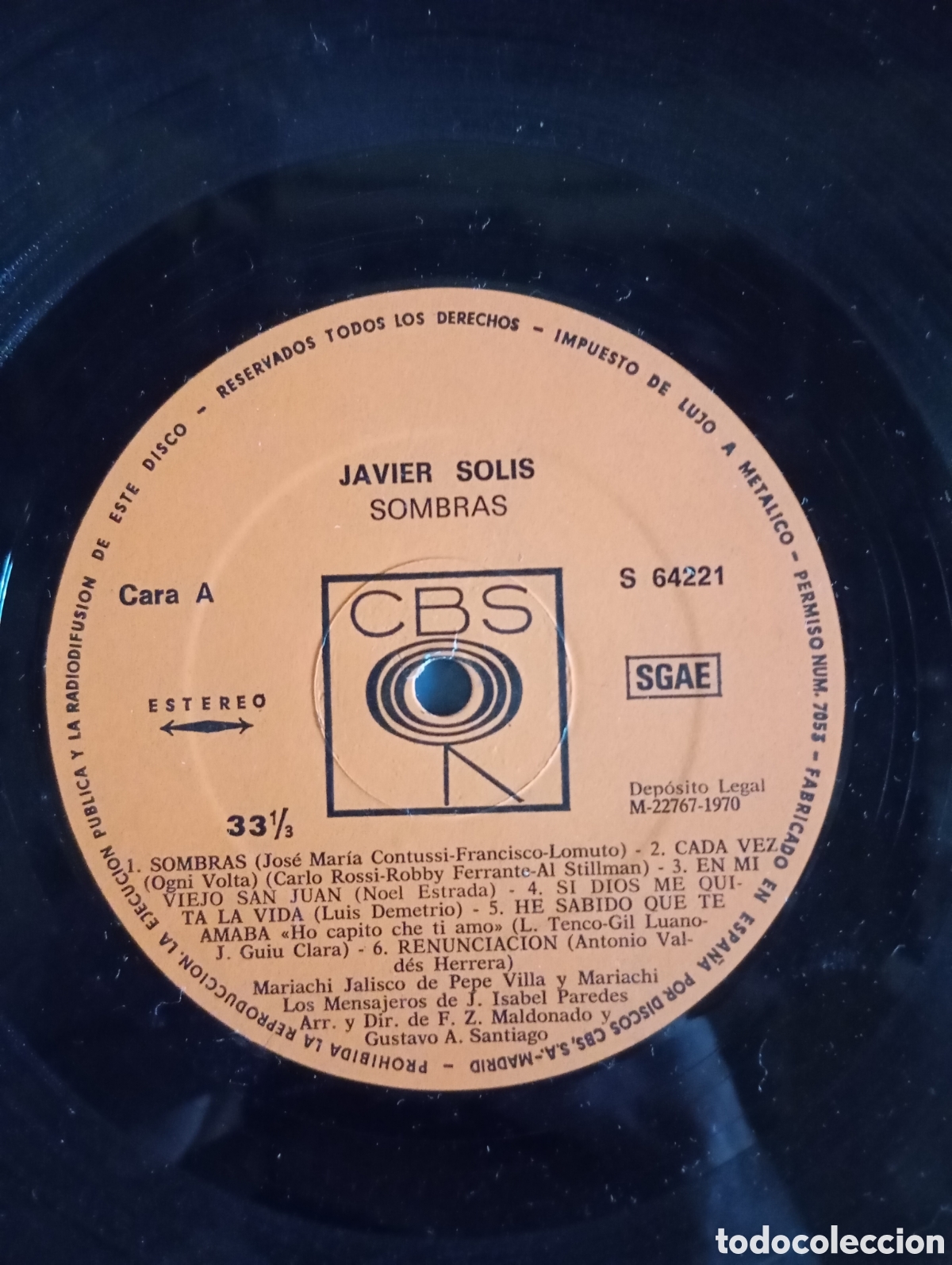 Discos de vinilo: JAVIER SOLIS - SOMBRAS - CBS - 1970 - Foto 3