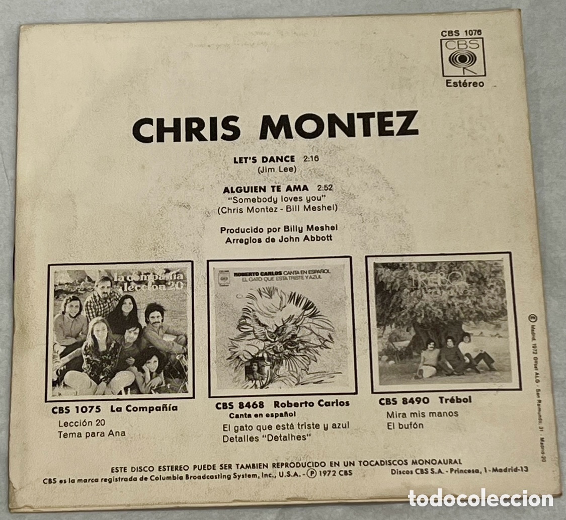 Discos de vinilo: Disco Vinilo Single. Chris Montez. &ldquo;Let&rsquo;s dance&rdquo;. 1972. - Foto 2