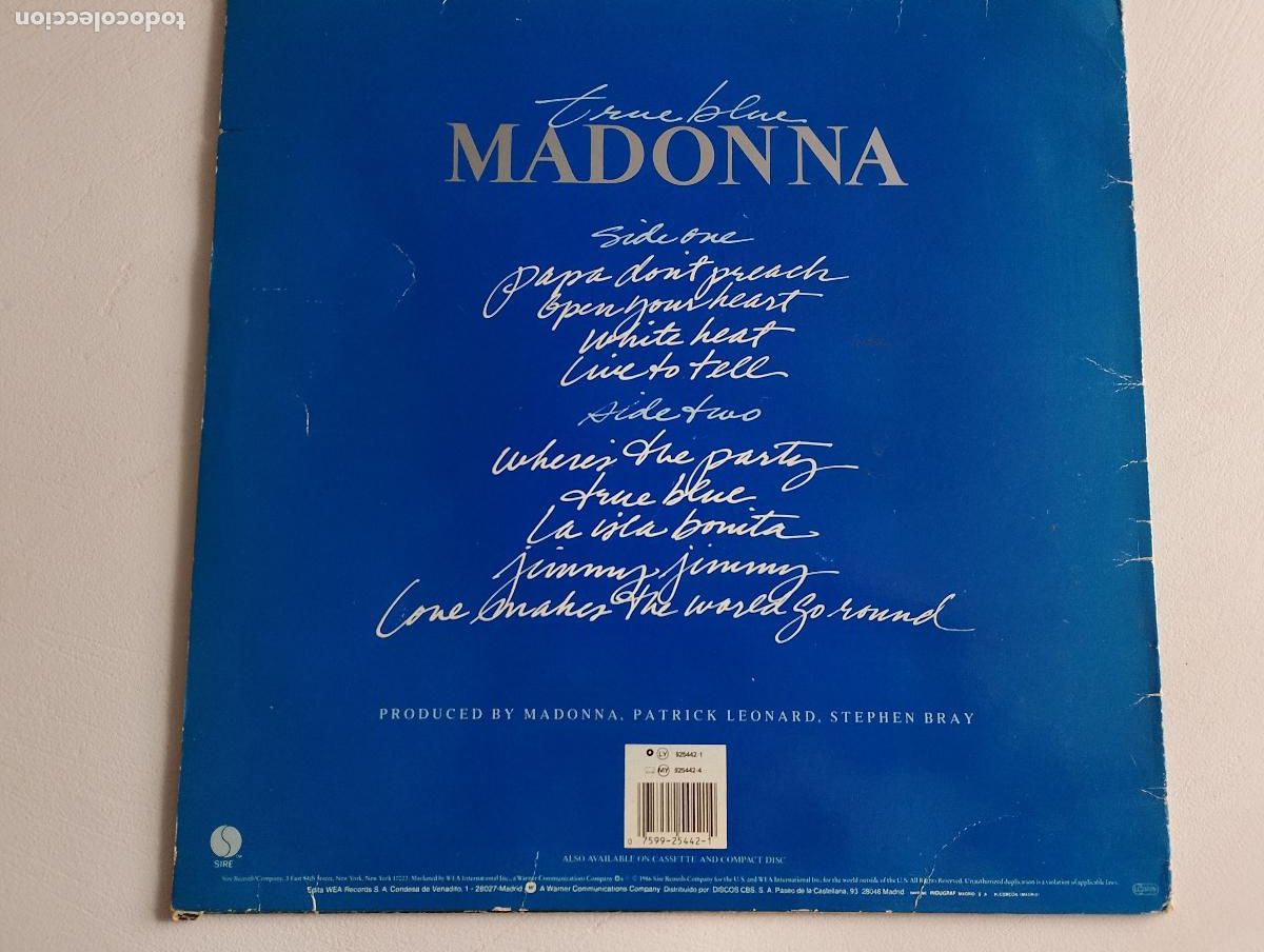 Discos de vinilo: MADONNA, TRUE BLUE, EDICION ESPA&Ntilde;OLA 1986 - Foto 3