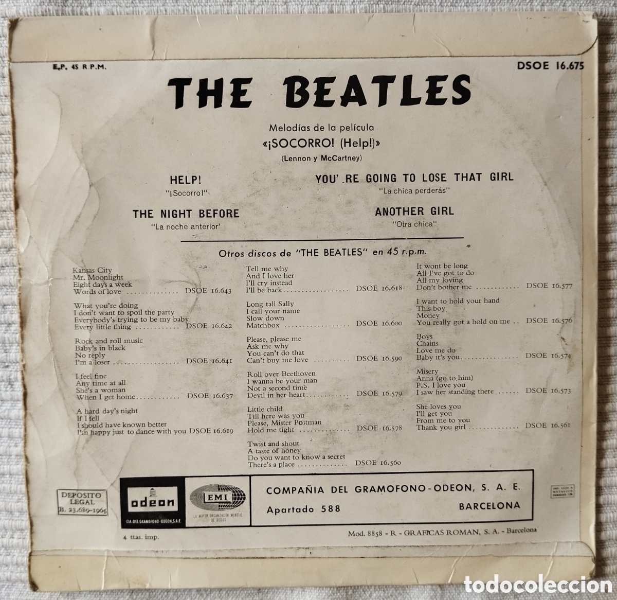 Discos de vinilo: The Beatles - Help! Socorro! - EP - Foto 2