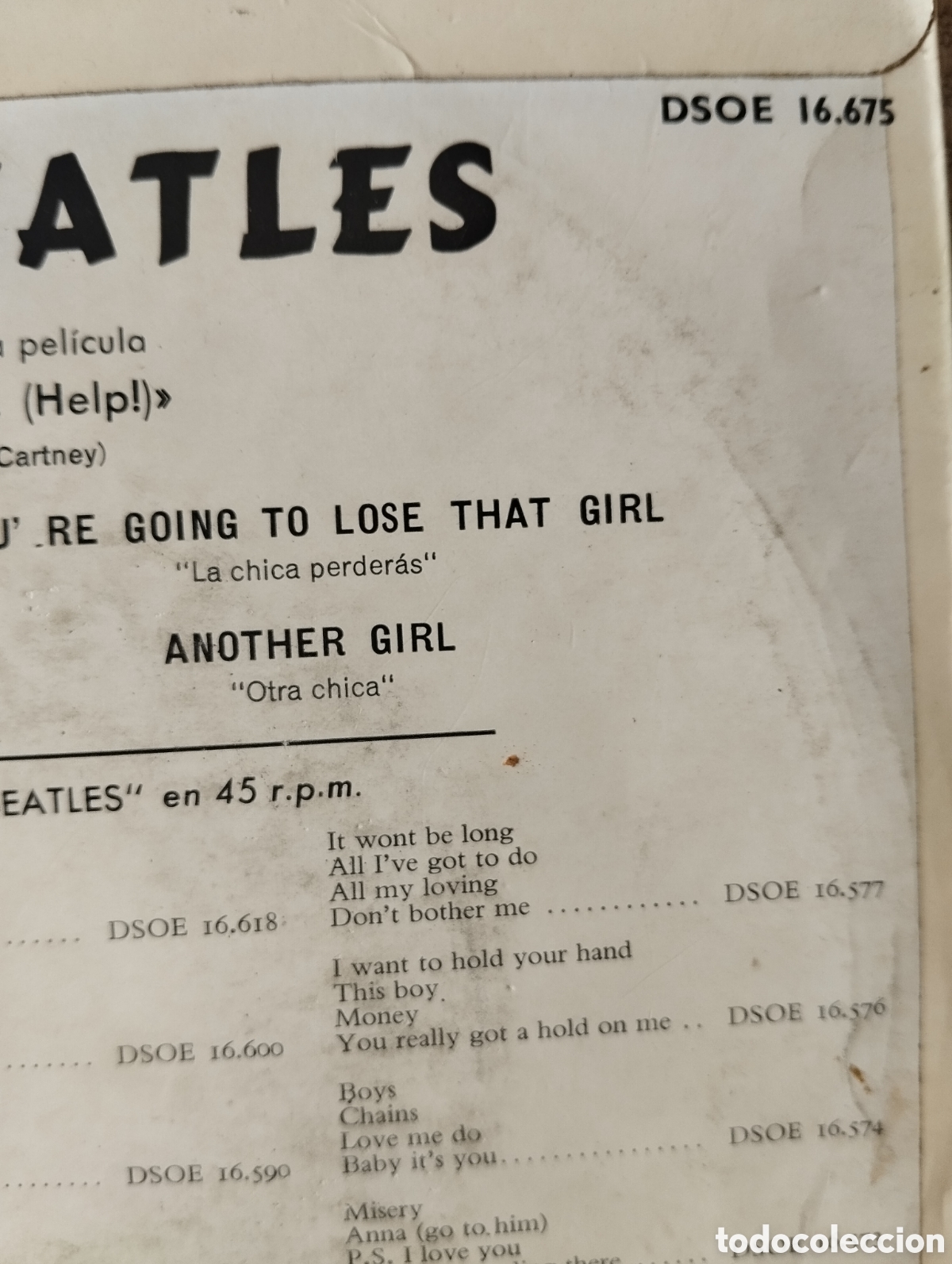 Discos de vinilo: The Beatles - Help! Socorro! - EP - Foto 3